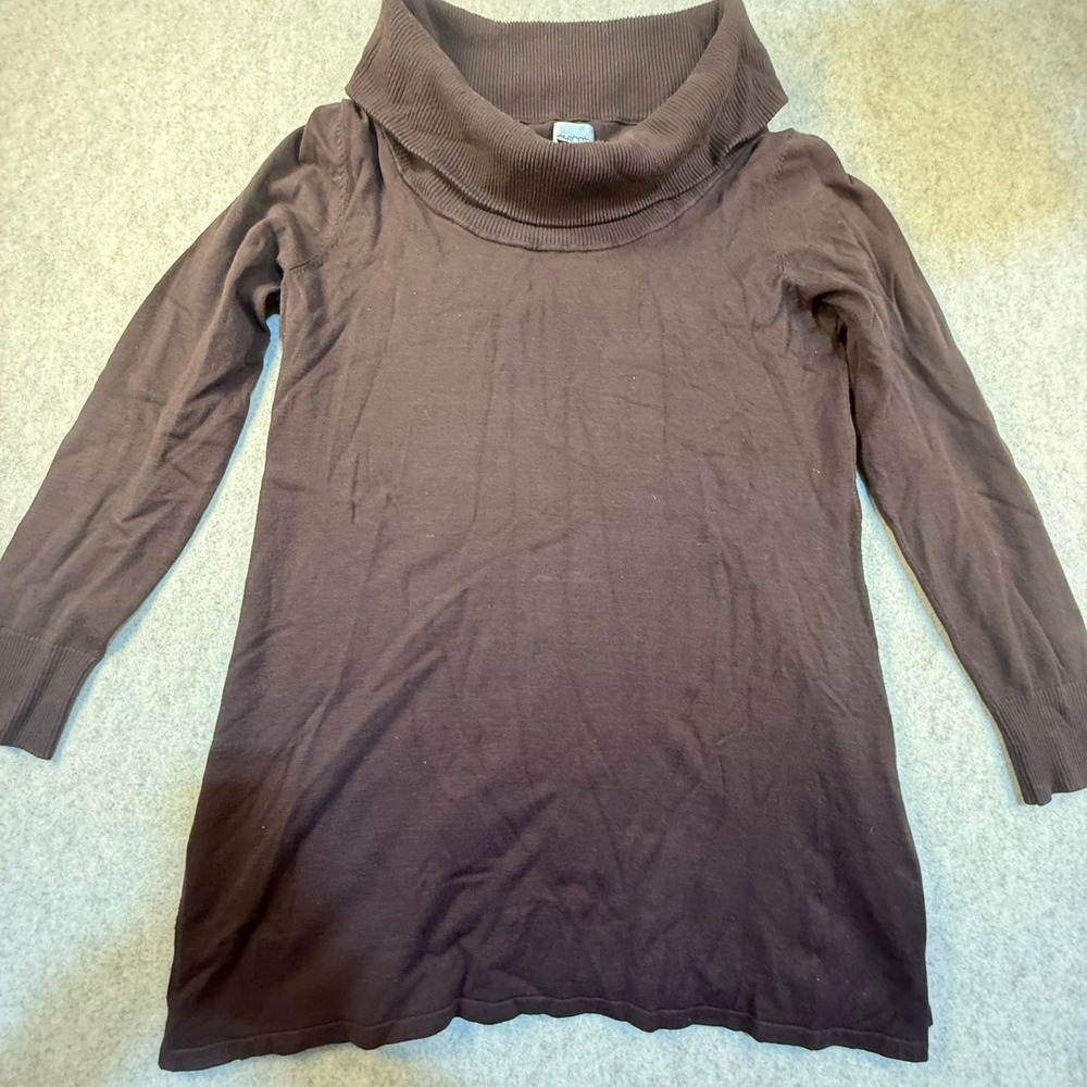 Chico's‎ Brown Cowl Neck Tunic Sweater Long Sleeve Rayon Blend Size 1 M